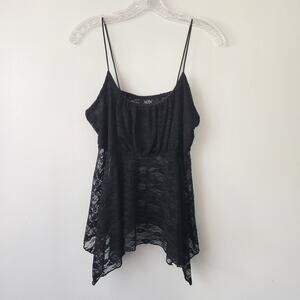 Just Polly Babydoll Lace Camisole Top Junior XL Black Coquette Fairy Whimsigoth